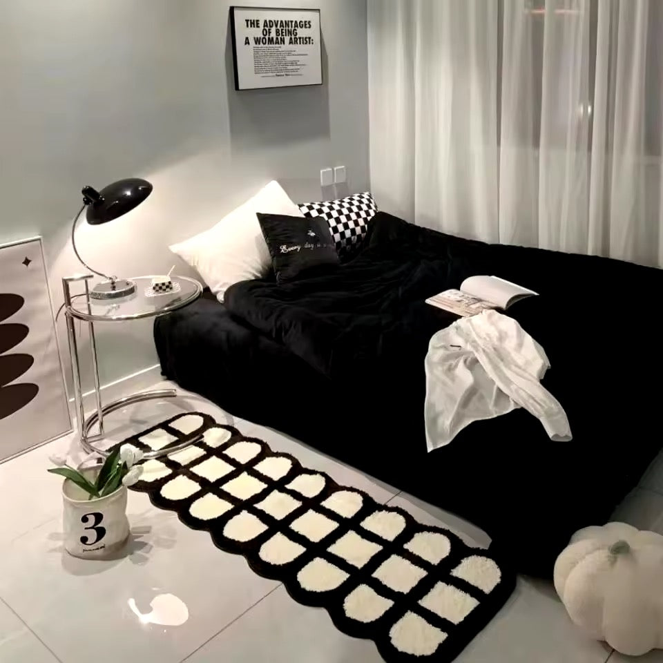 Black Checkered Bedroom Rug
