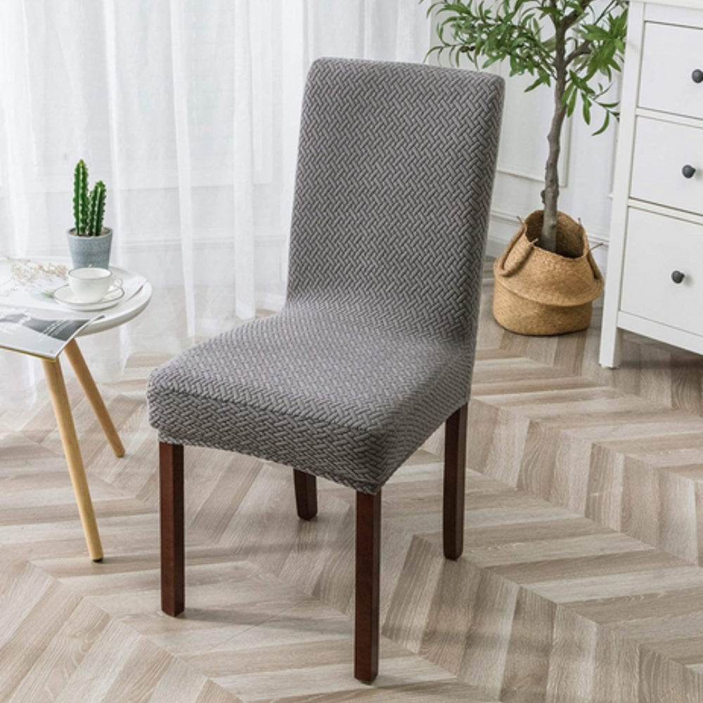 Sylva Jacquard Velvet Stretch Dining Chair Cover Ash Gray