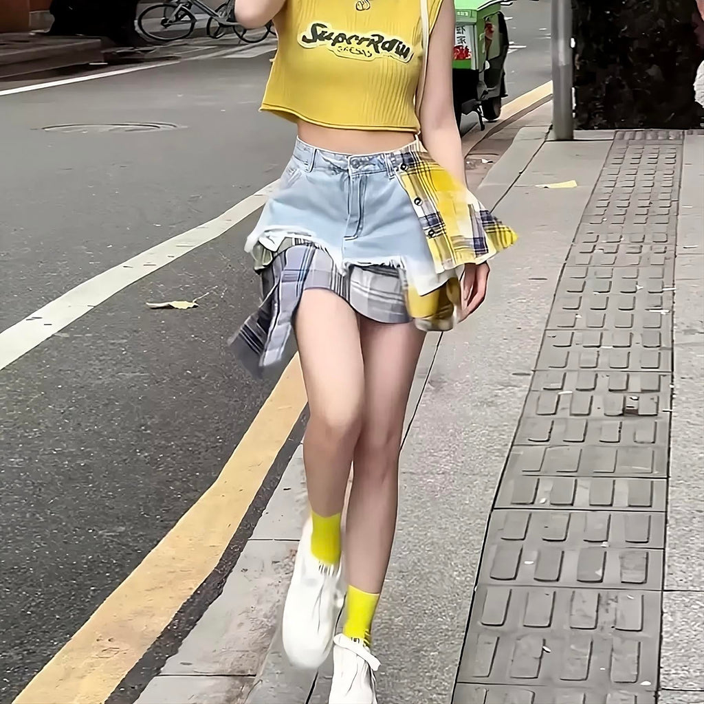 Asymmetrical Y2K Denim Skirt