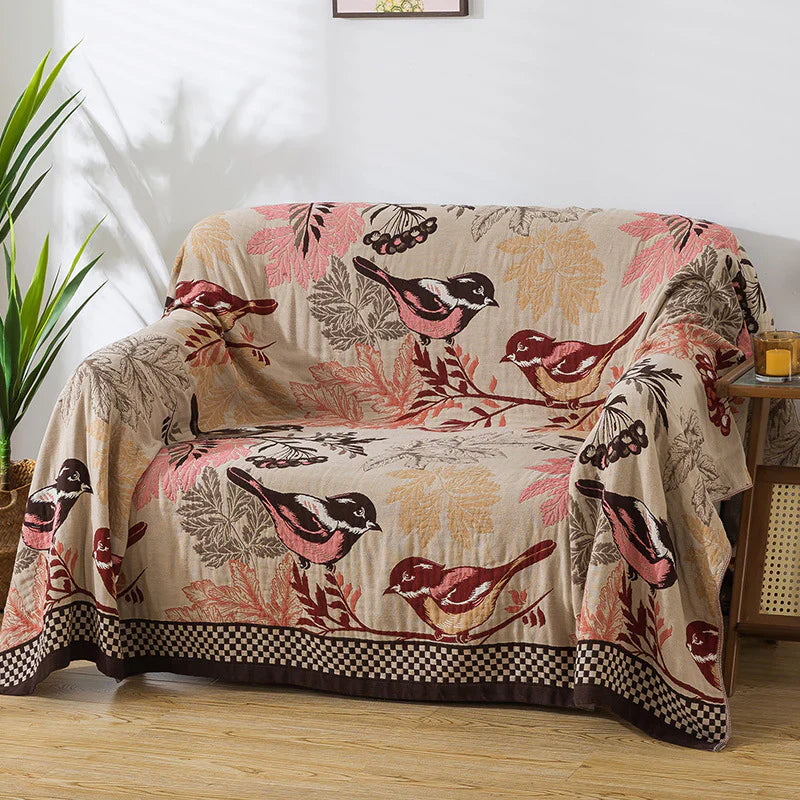 Cotton Throw Blanket - Chickadee Design