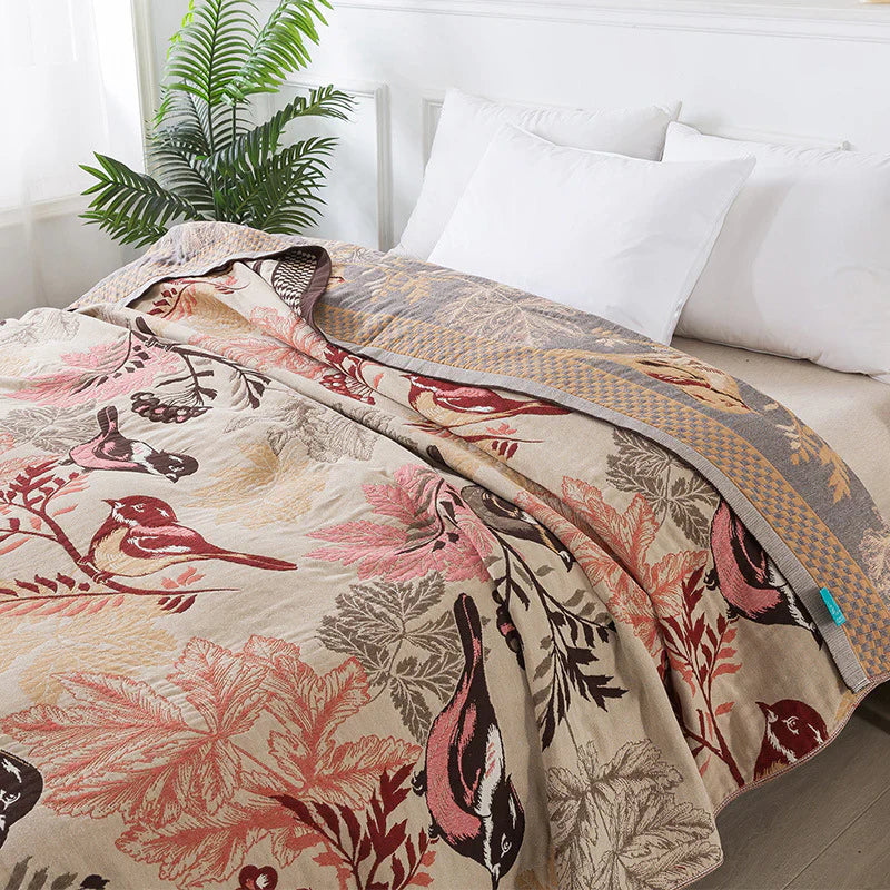 Cotton Throw Blanket - Chickadee Design