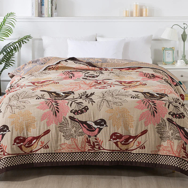 Cotton Throw Blanket - Chickadee Design