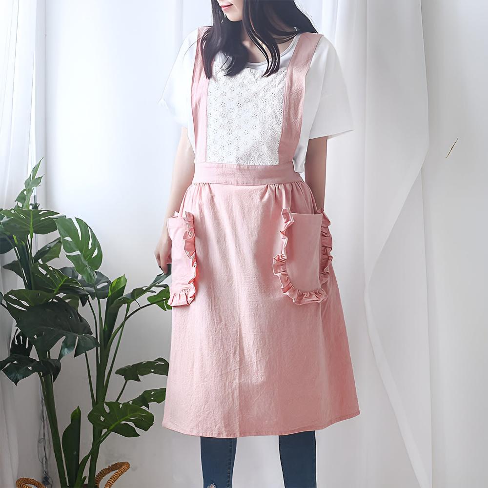 Chic Ruffle Pocket Apron Blush Pink