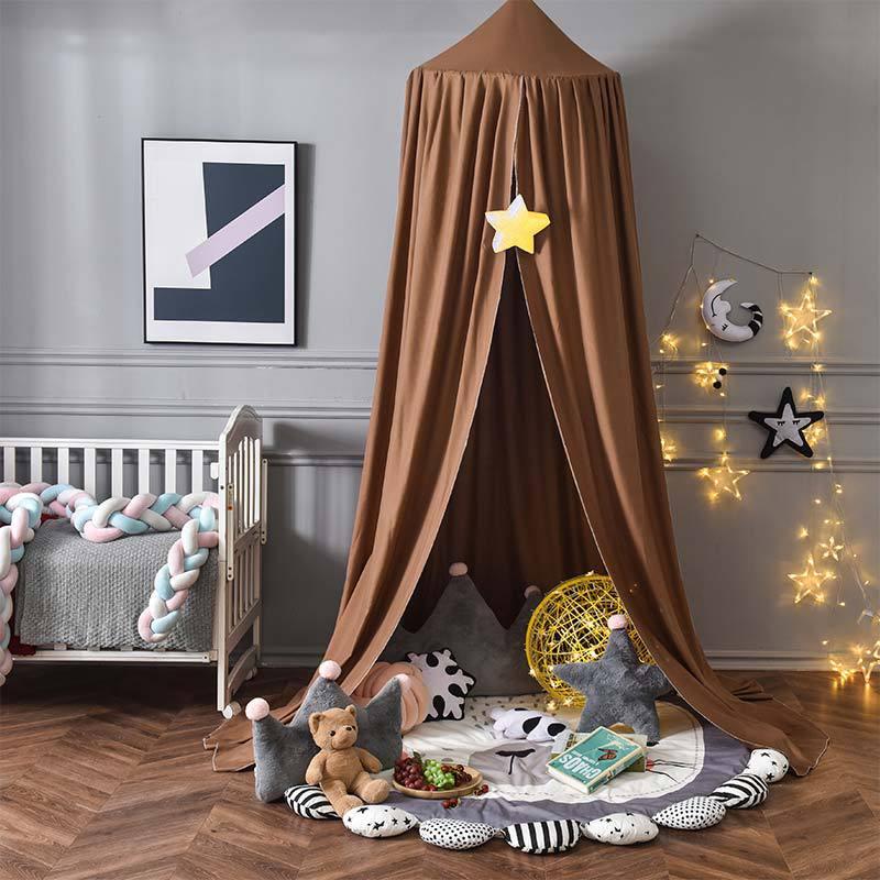 Kids Bed Canopy — Solid Color Nursery Room Decor Brown