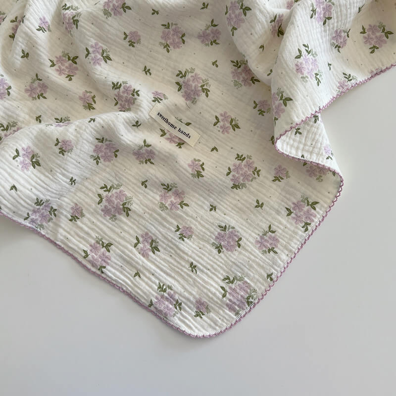 Purple Floral Muslin Baby Blanket – Reversible Cotton Gauze