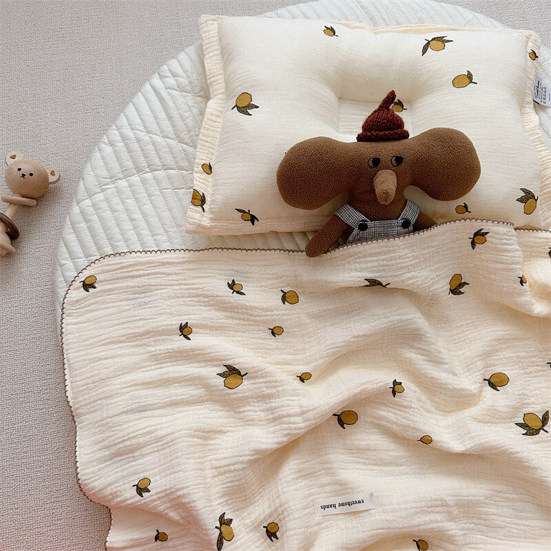Lemon Muslin Toddler Blanket & Pillow Set – 47"×51"