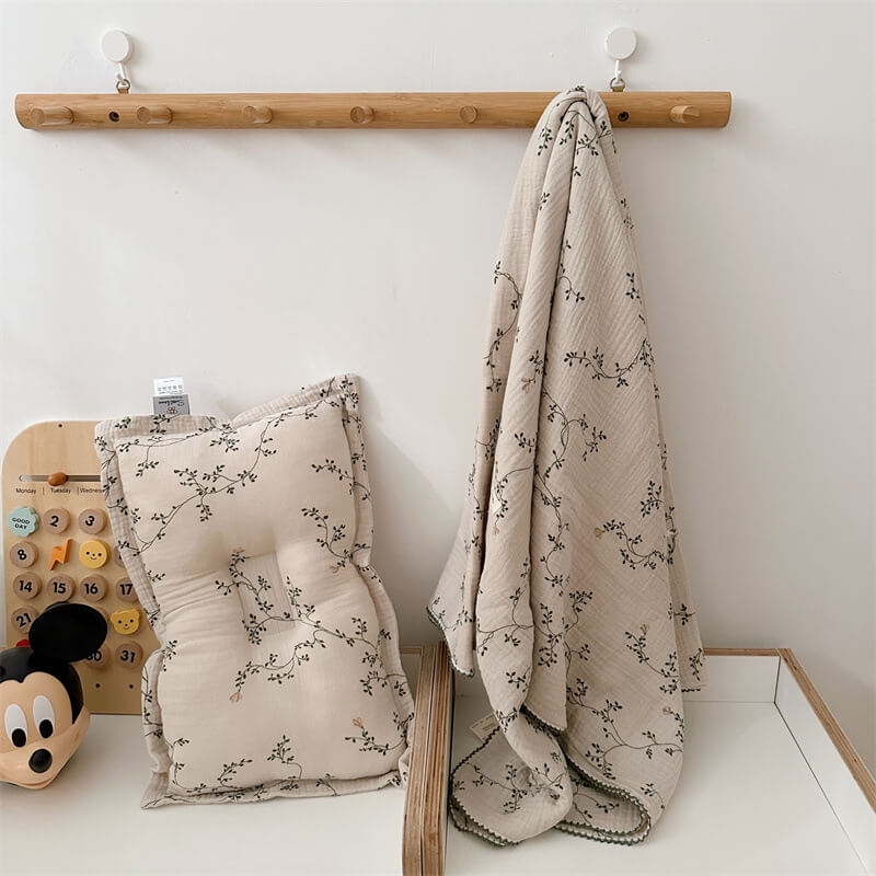 Botanical Muslin Toddler Blanket & Pillow Set – 47" x 51"