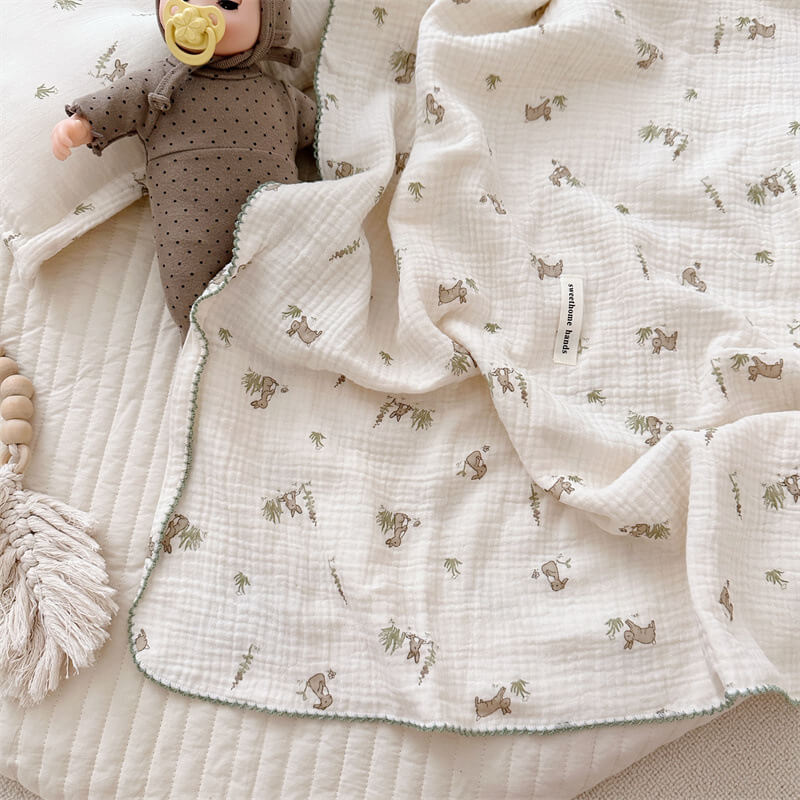 Cotton Muslin Baby Blanket Set – Animal Print Collection Blanket Rabbit