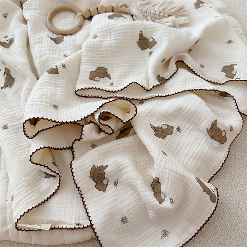 Cotton Muslin Baby Blanket Set – Animal Print Collection Blanket Bear