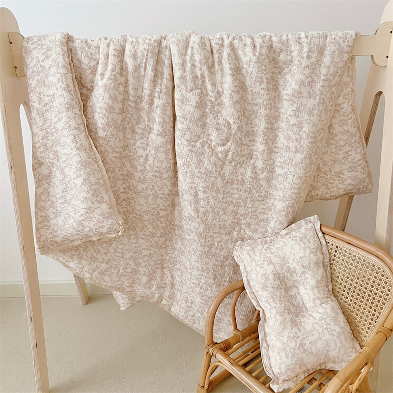 Woodland Baby Comforter – Muslin with Lace Trim & Fill
