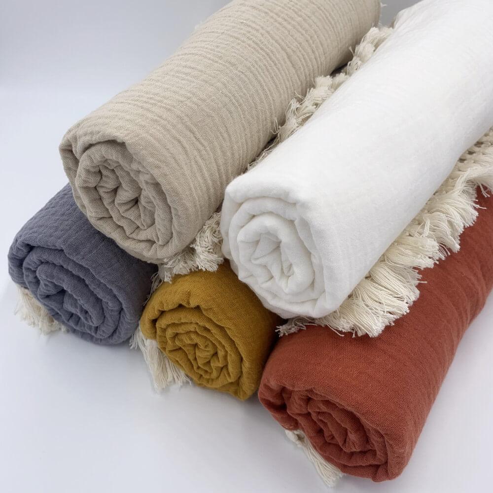 Fringe Cotton Muslin Baby Blanket