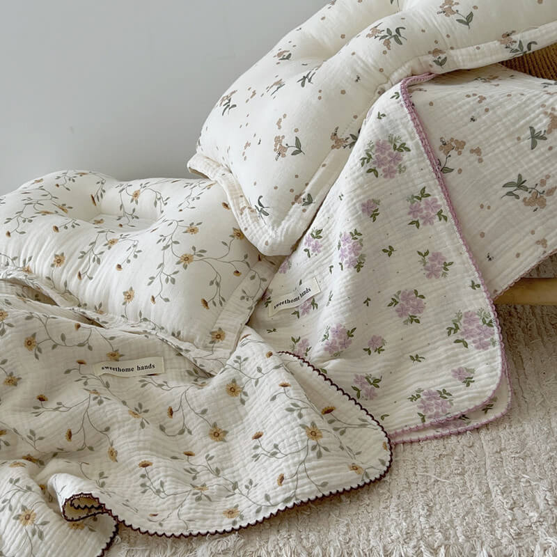Purple Floral Muslin Baby Blanket – Reversible Cotton Gauze