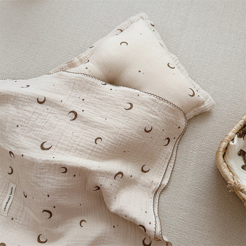 Moon & Star Muslin Toddler Blanket and Pillow Set