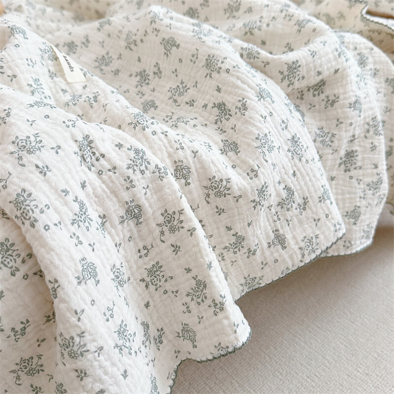 Floral Muslin Toddler Blanket & Pillow Set – Sage Green Print