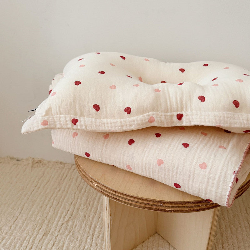 Pink Heart Muslin Toddler Blanket & Pillow Set – 47" x 51"