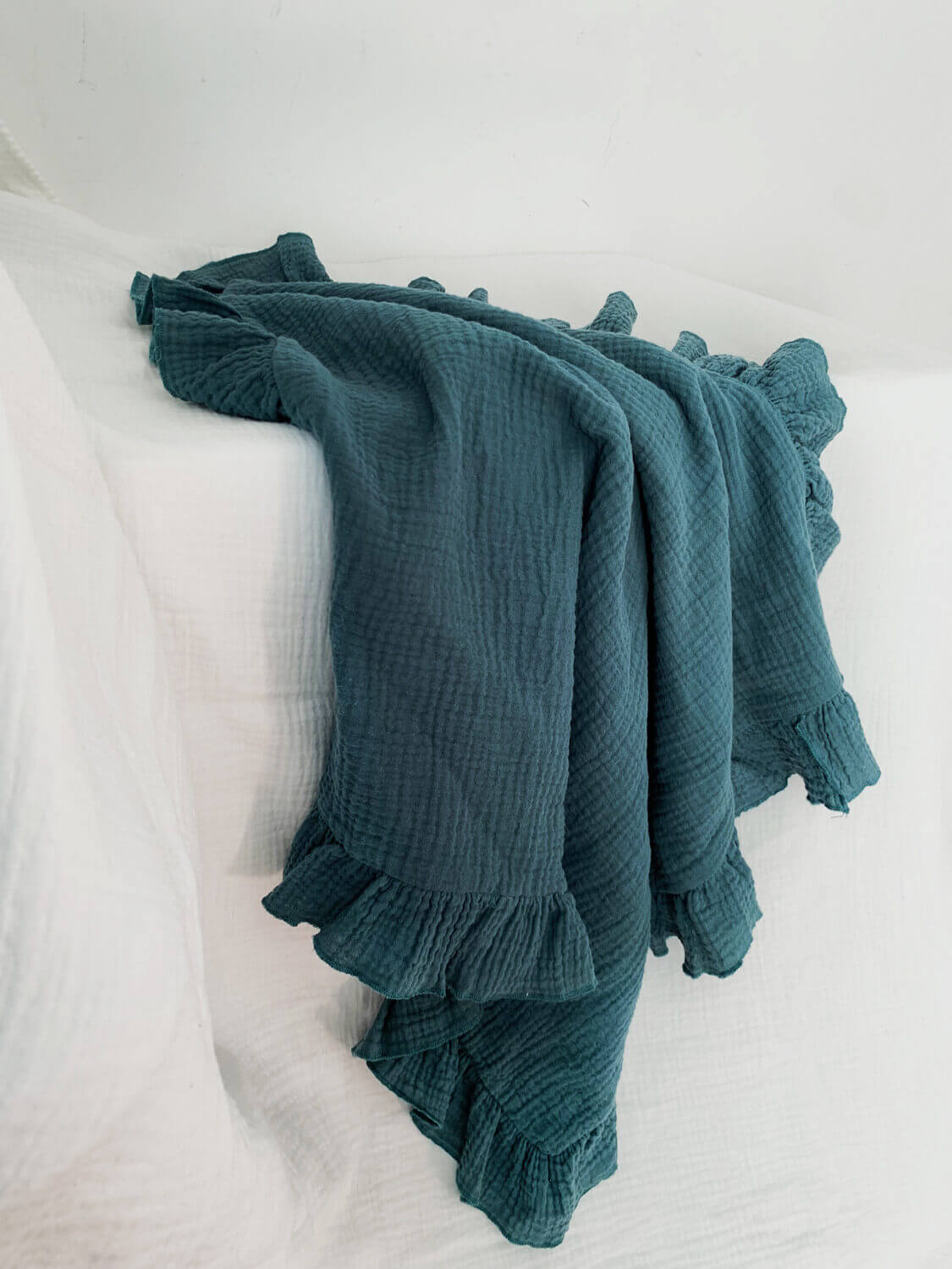 Muslin Swaddle Blanket with Ruffle 35"x35" Forest Green
