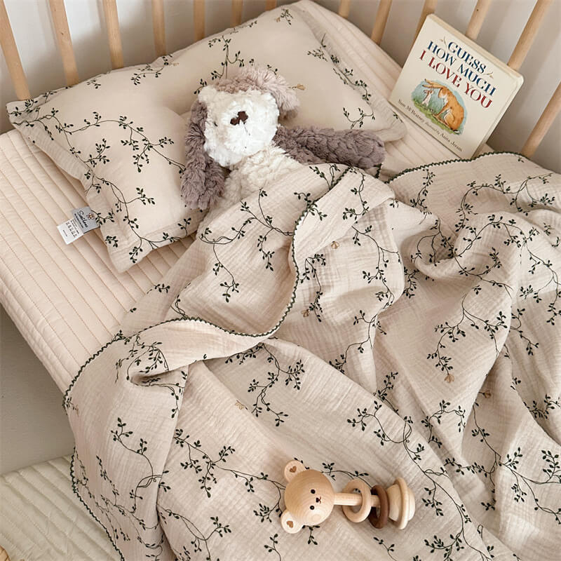 Botanical Muslin Toddler Blanket & Pillow Set – 47" x 51"