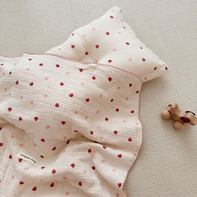 Pink Heart Muslin Toddler Blanket & Pillow Set – 47" x 51"