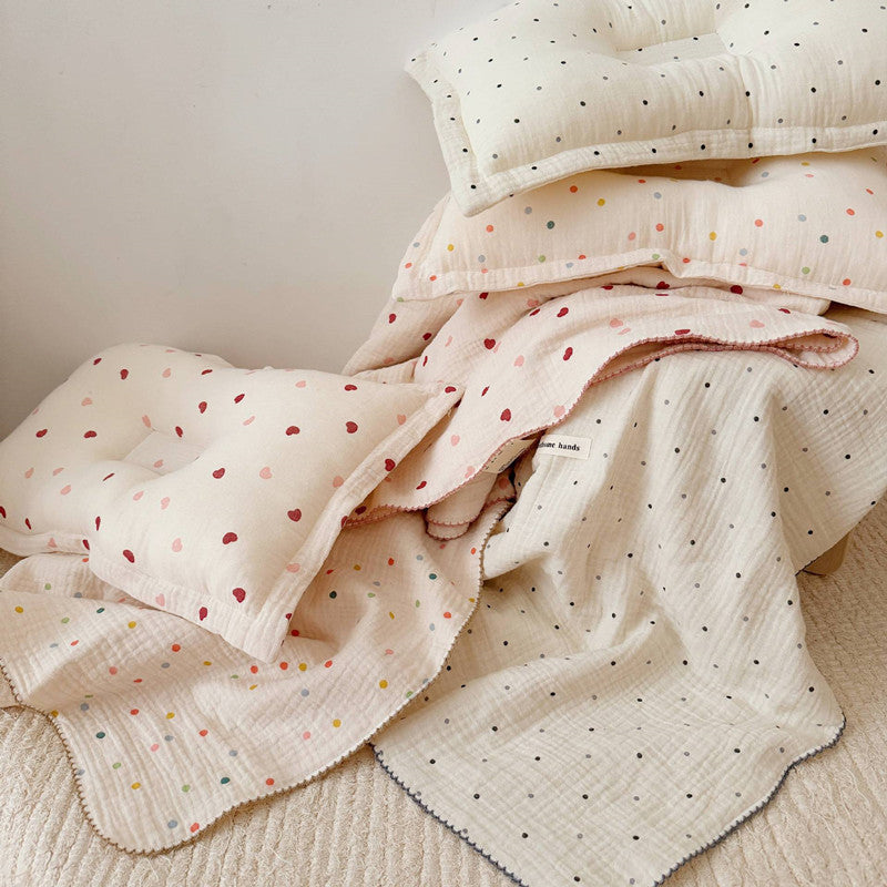 Pink Heart Muslin Toddler Blanket & Pillow Set – 47" x 51"