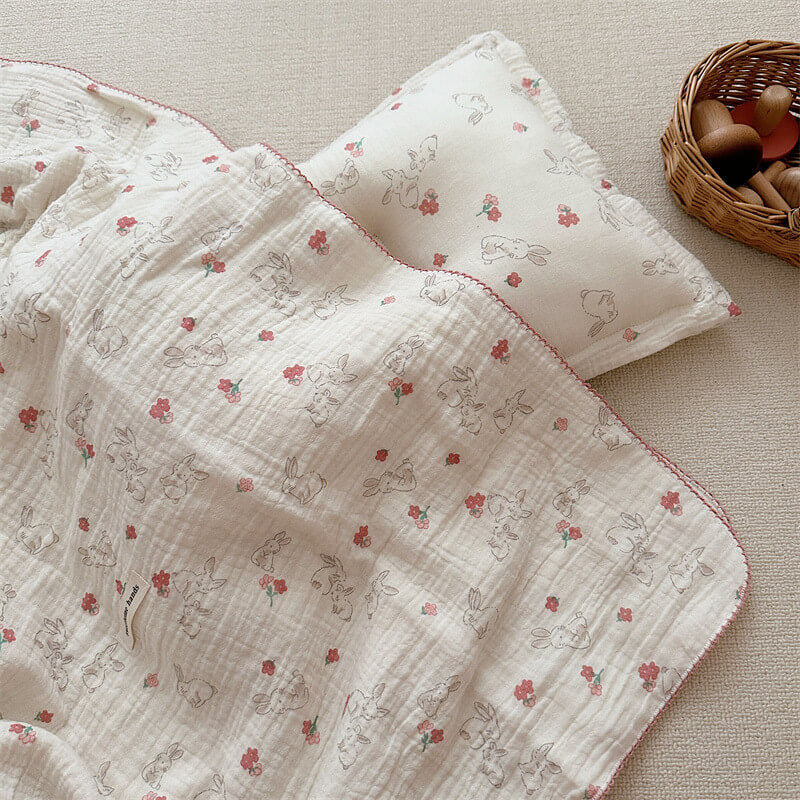 Bunny Floral Muslin Toddler Blanket & Pillow Set