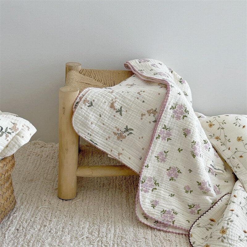 Muslin Baby Blanket & Pillow Set – Laurel Floral, 100% Cotton