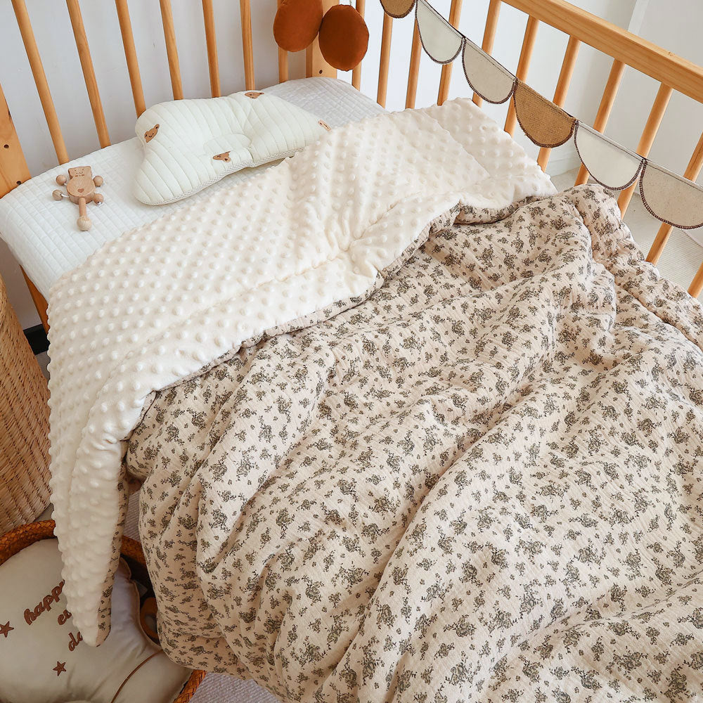Winter Baby Quilt – Cotton Gauze & Minky Dot Fleece