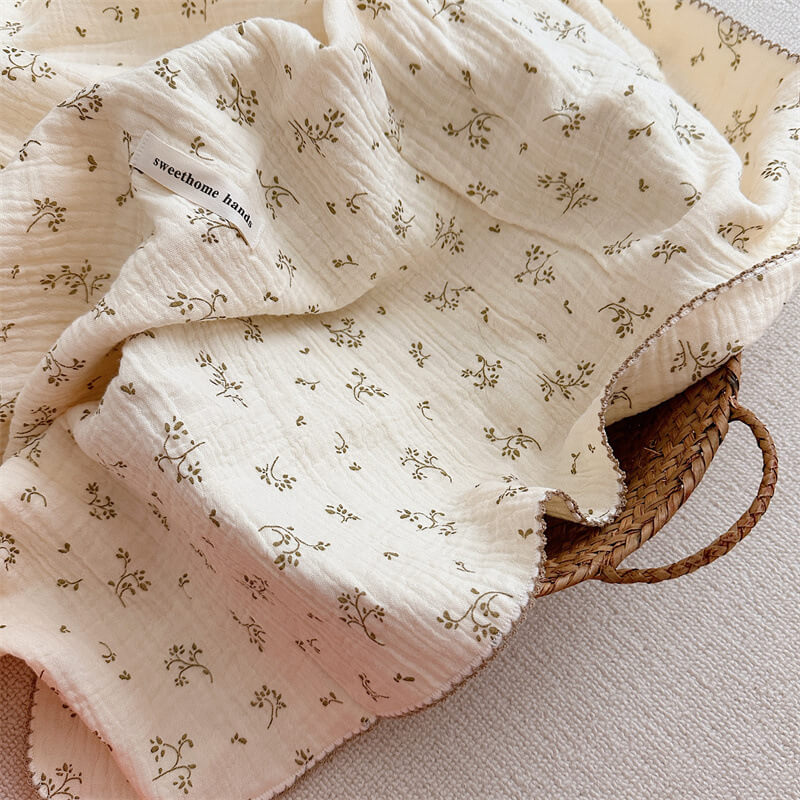 Olive Green Floral Muslin Toddler Blanket & Pillow Set