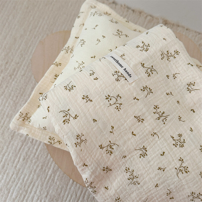 Olive Green Floral Muslin Toddler Blanket & Pillow Set