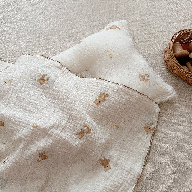 Teddy’s Bubble Bath Muslin Toddler Blanket & Pillow Set