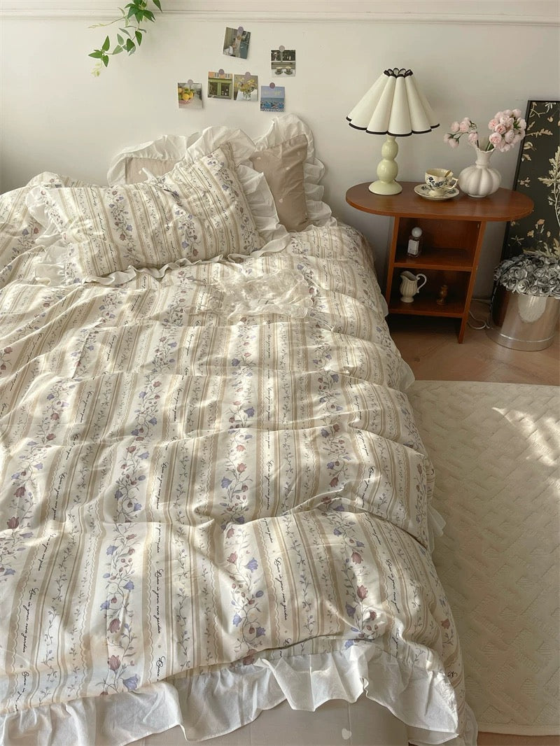 Balletcore Vintage Floral Duvet Cover Set