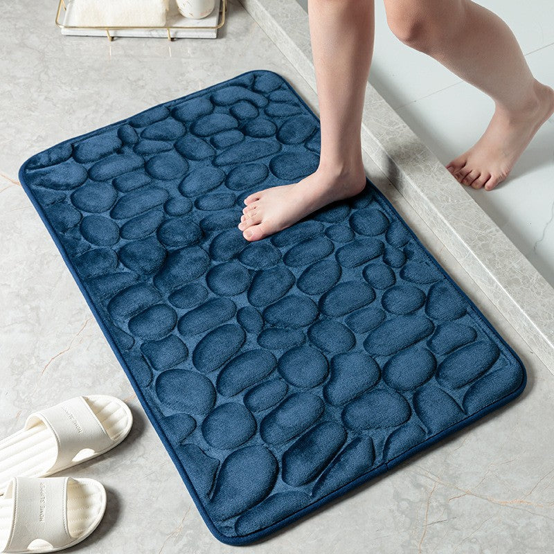 Cobblestone Quick-Dry Coral Bath Mat Navy Blue