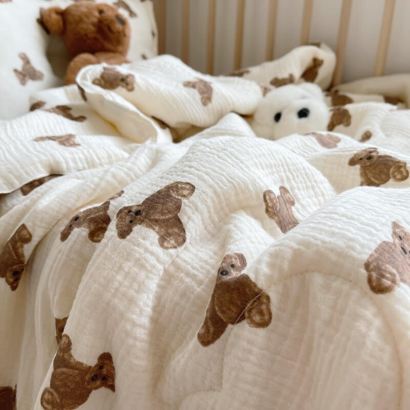 Teddy Bear Baby Quilt – Soft Cotton Gauze Nursery Bedding