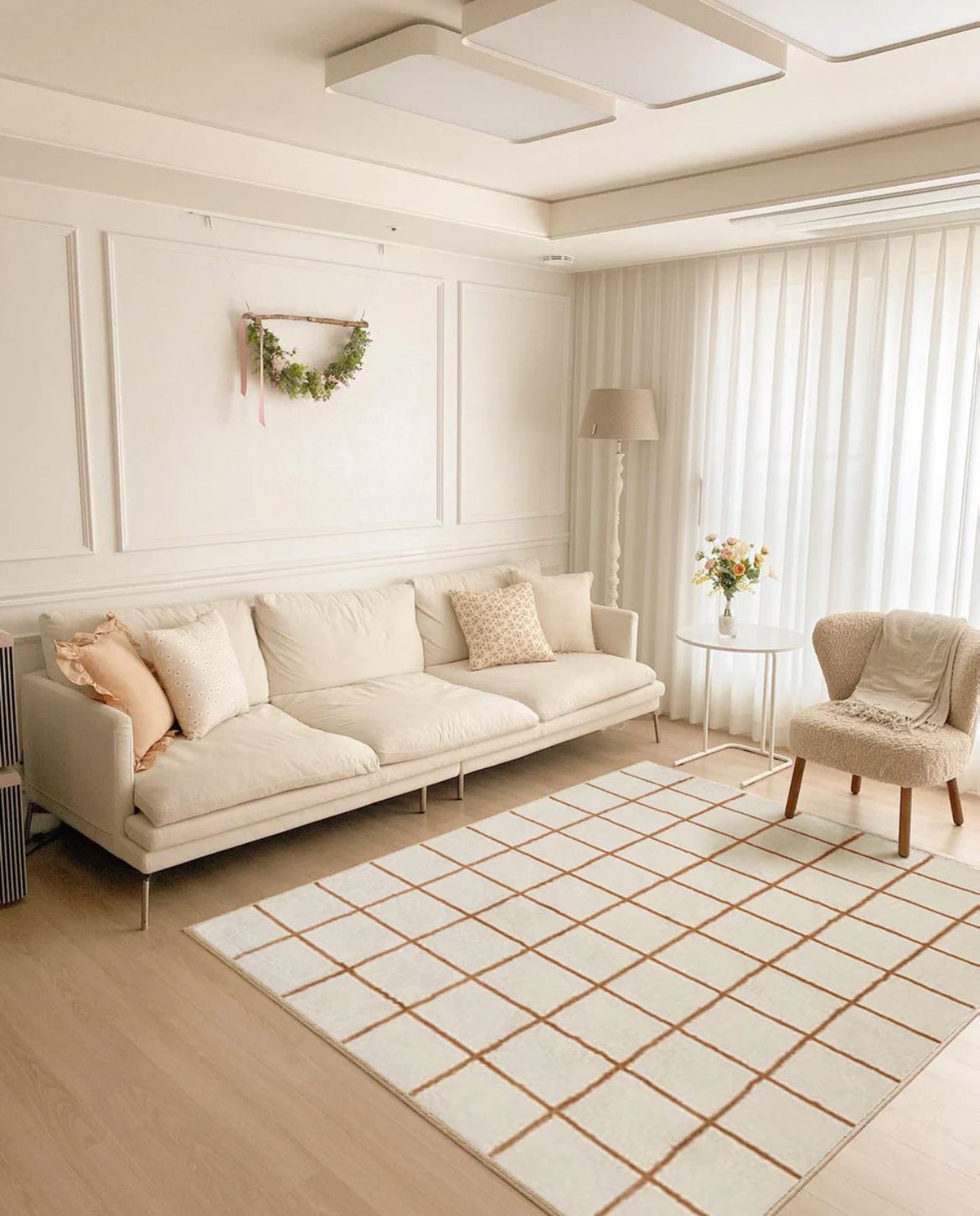 Bedroom Checkered Rug Brown