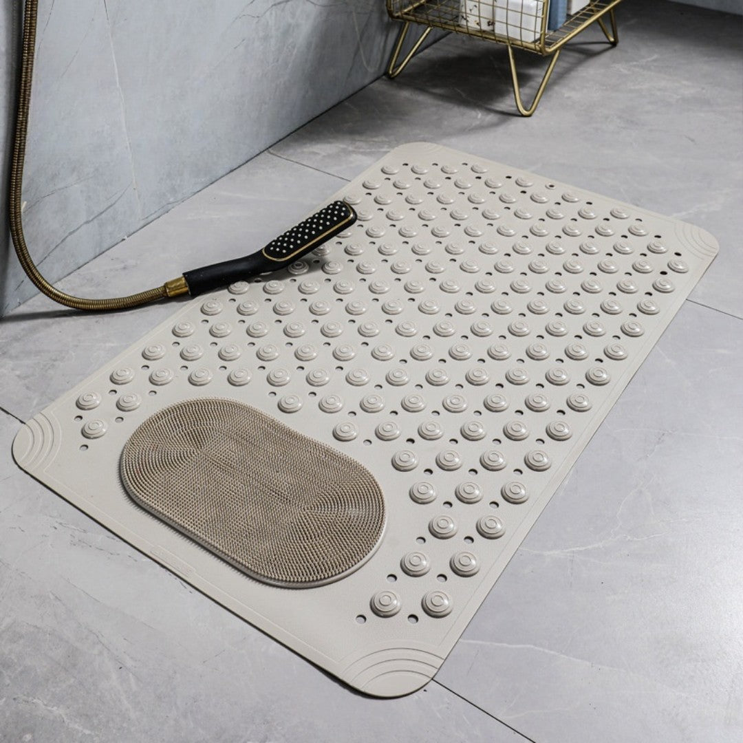 Non-Slip Bath Mat - Shower Mat with Foot Scrubber Beige