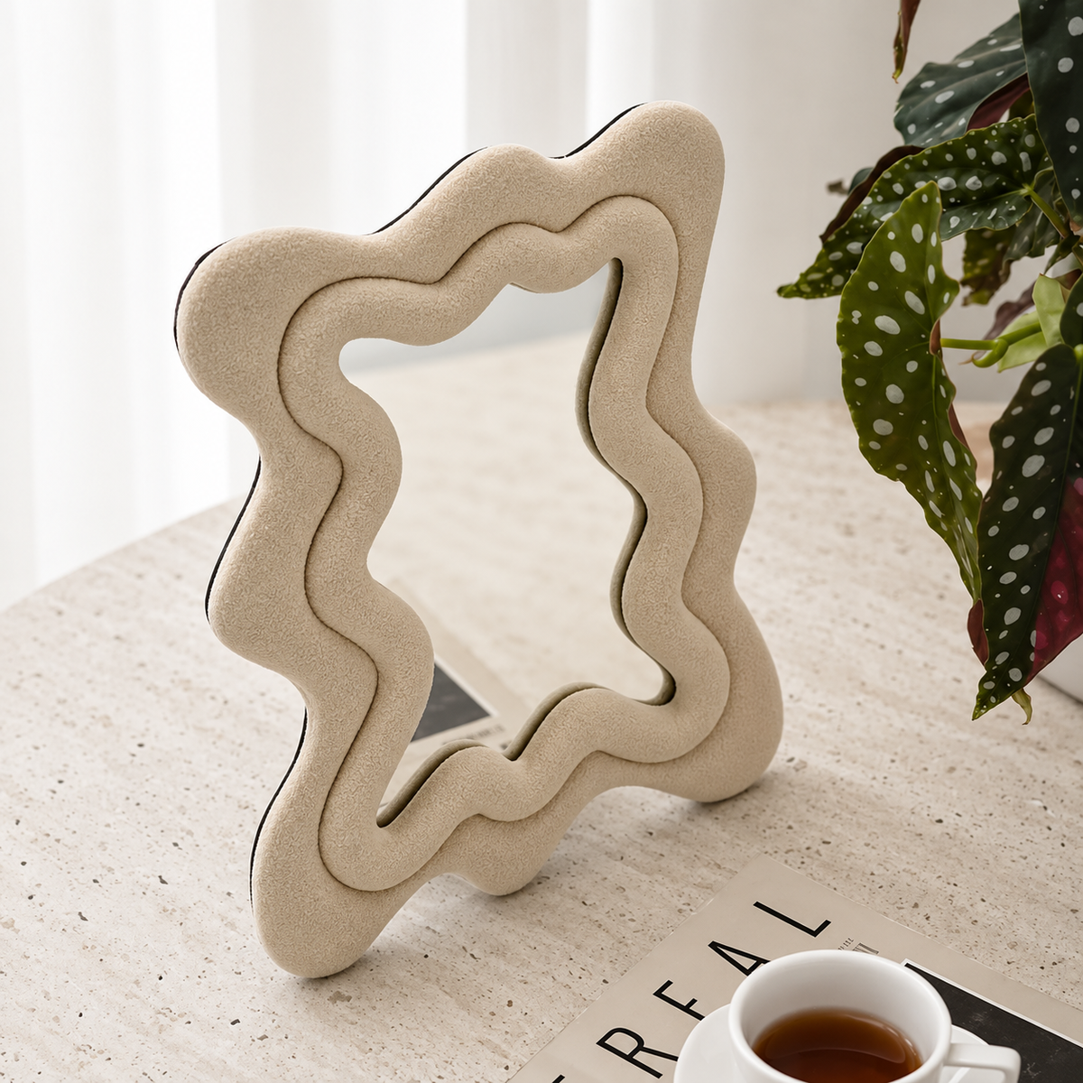 Flocked Wavy Tabletop Mirror