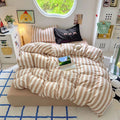 Beige Striped Cotton Bedding Set