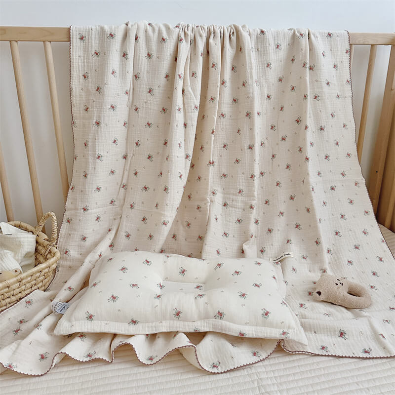 Tiny Rose Muslin Toddler Blanket & Pillow Set