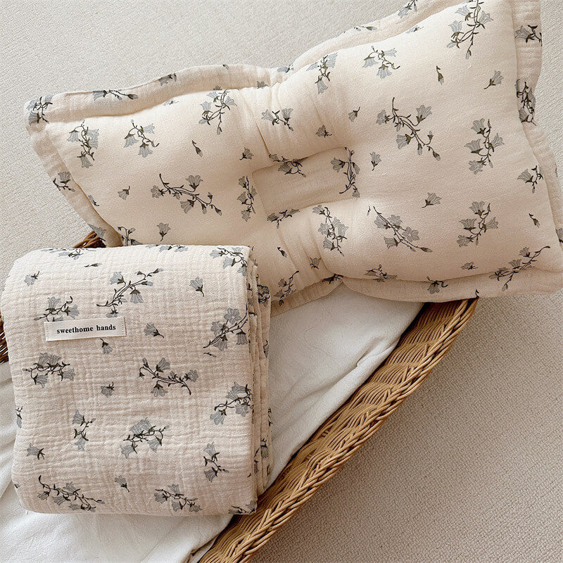 Hyacinth Floral Muslin Toddler Blanket & Pillow Set – 47″×51″