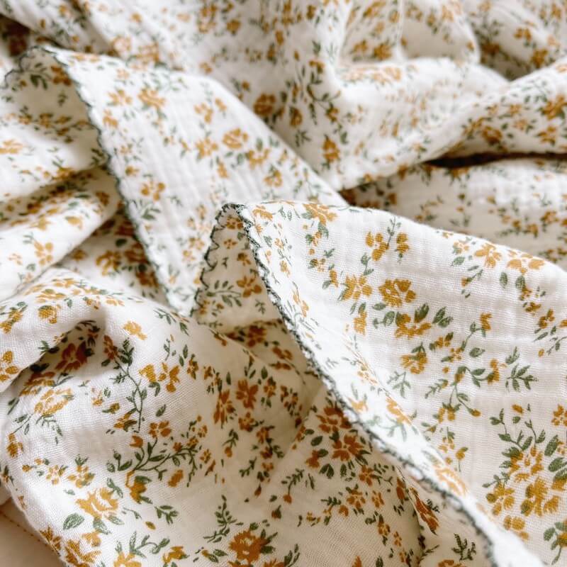 Hibiscus Floral Cotton Muslin Baby Blanket - 47″×51″