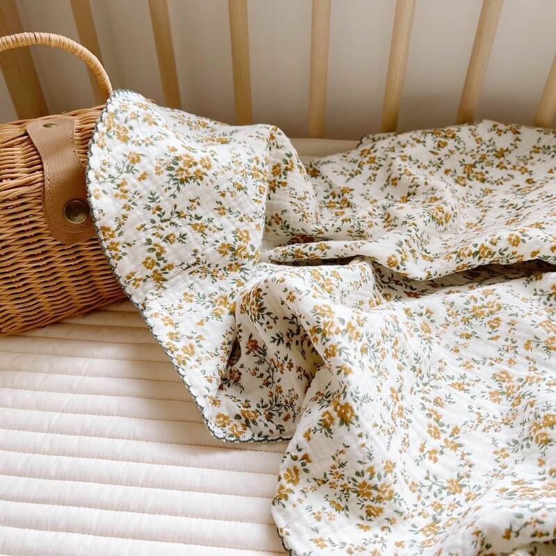 Hibiscus Floral Cotton Muslin Baby Blanket - 47″×51″