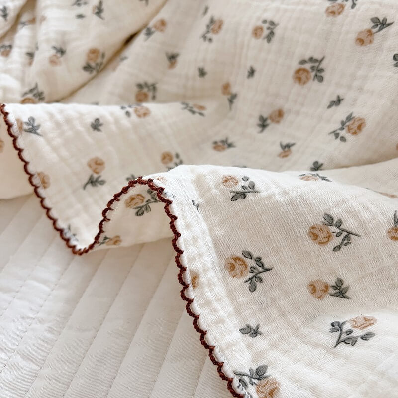 Rose Floral Muslin Baby Blanket & Pillow Set – 47"×51"
