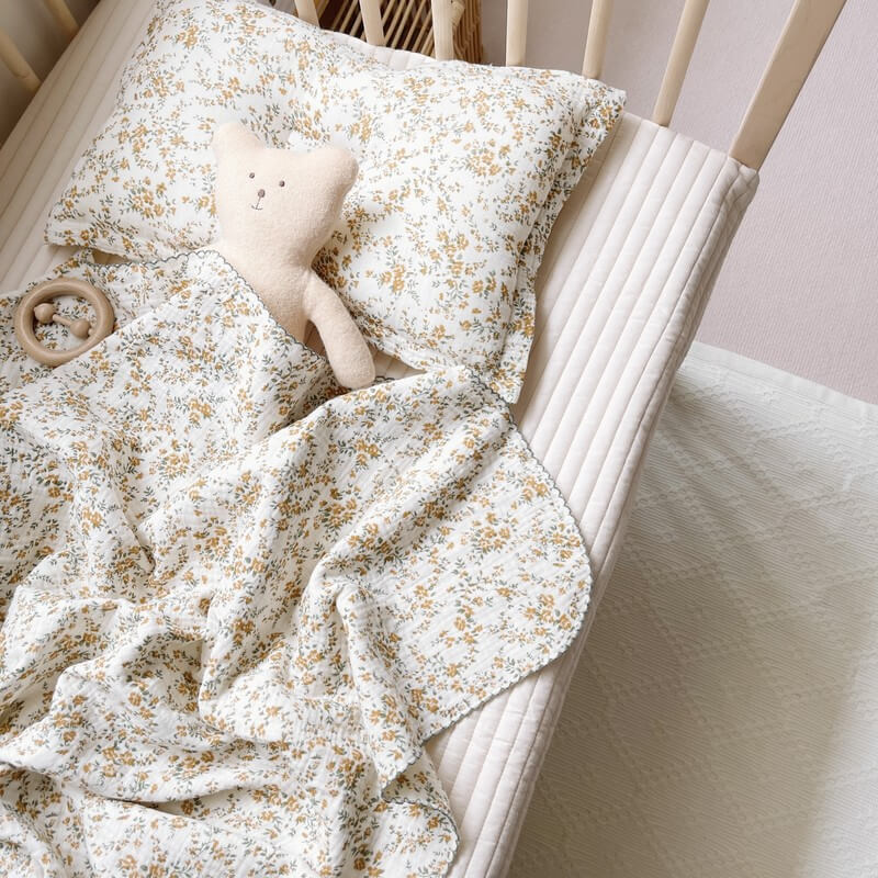 Hibiscus Floral Cotton Muslin Baby Blanket - 47″×51″