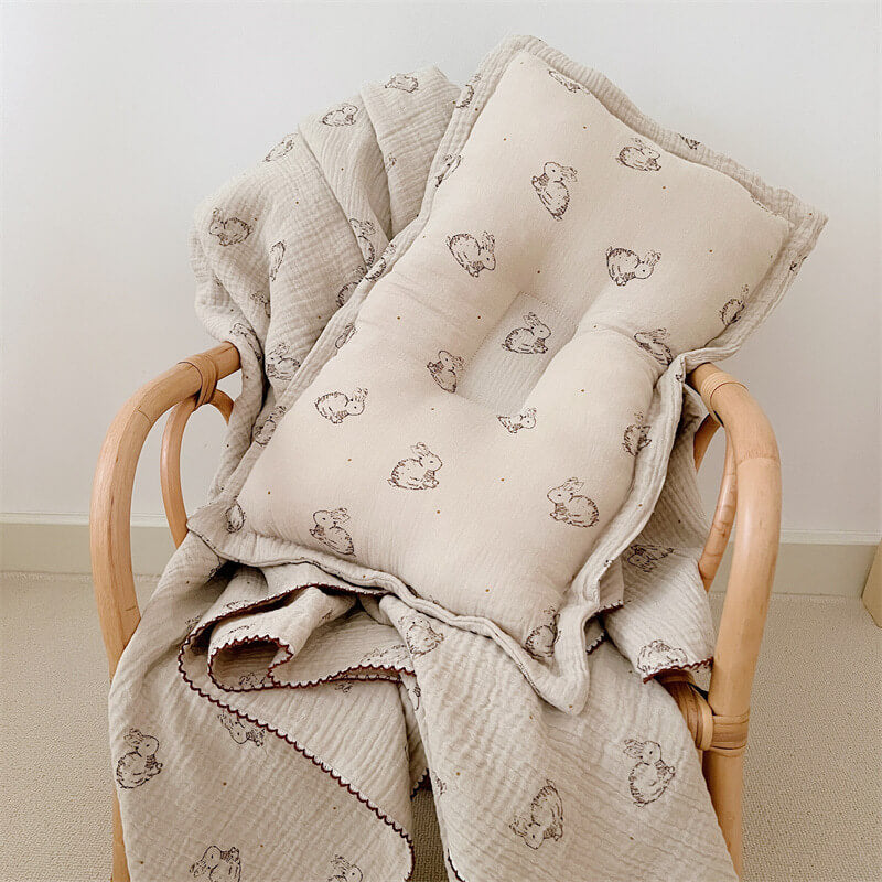Bunny Cotton Muslin Baby Blanket & Pillow Set – 47" x 51"