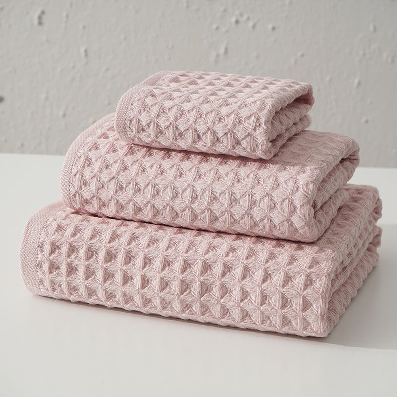 Cotton Waffle Bath Towel Set Pale Pink