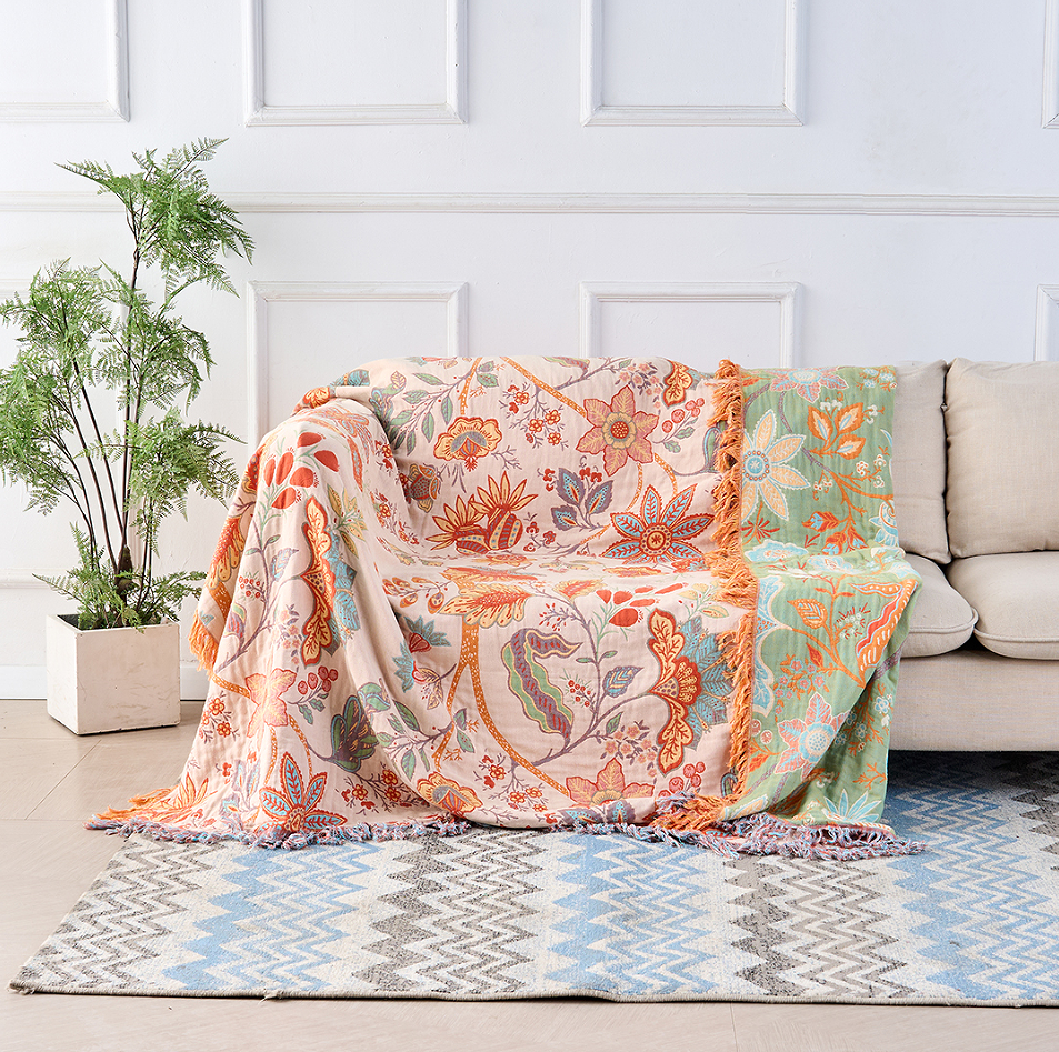 Rustic Floral Boho Blanket | 100% Cotton Floral Blanket 91"x98"