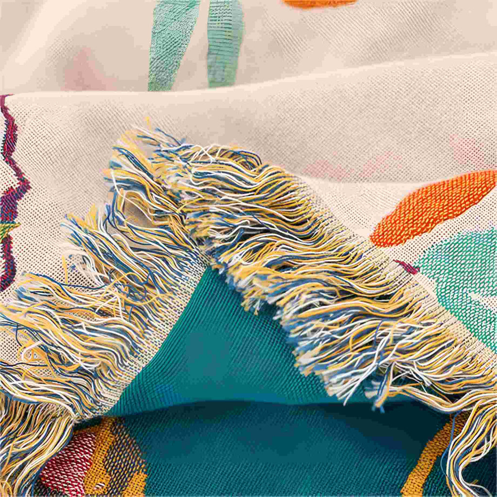 Bird Tassel Reversible Cotton Throw Blanket