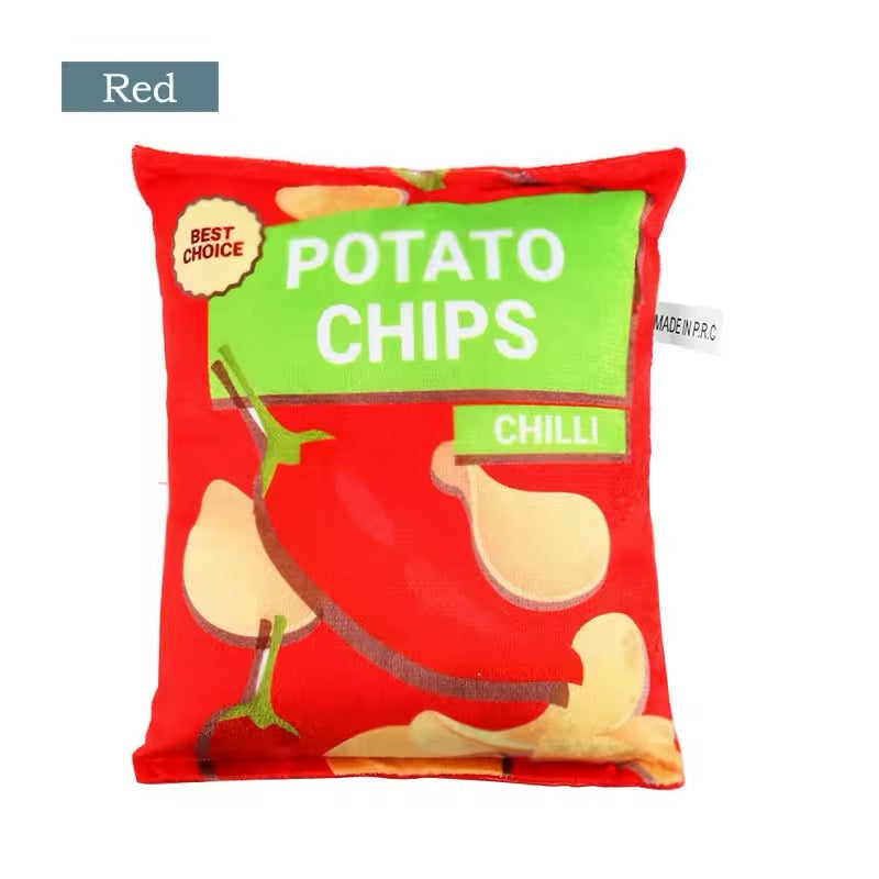 Plush Potato Chips Dog Toy Red