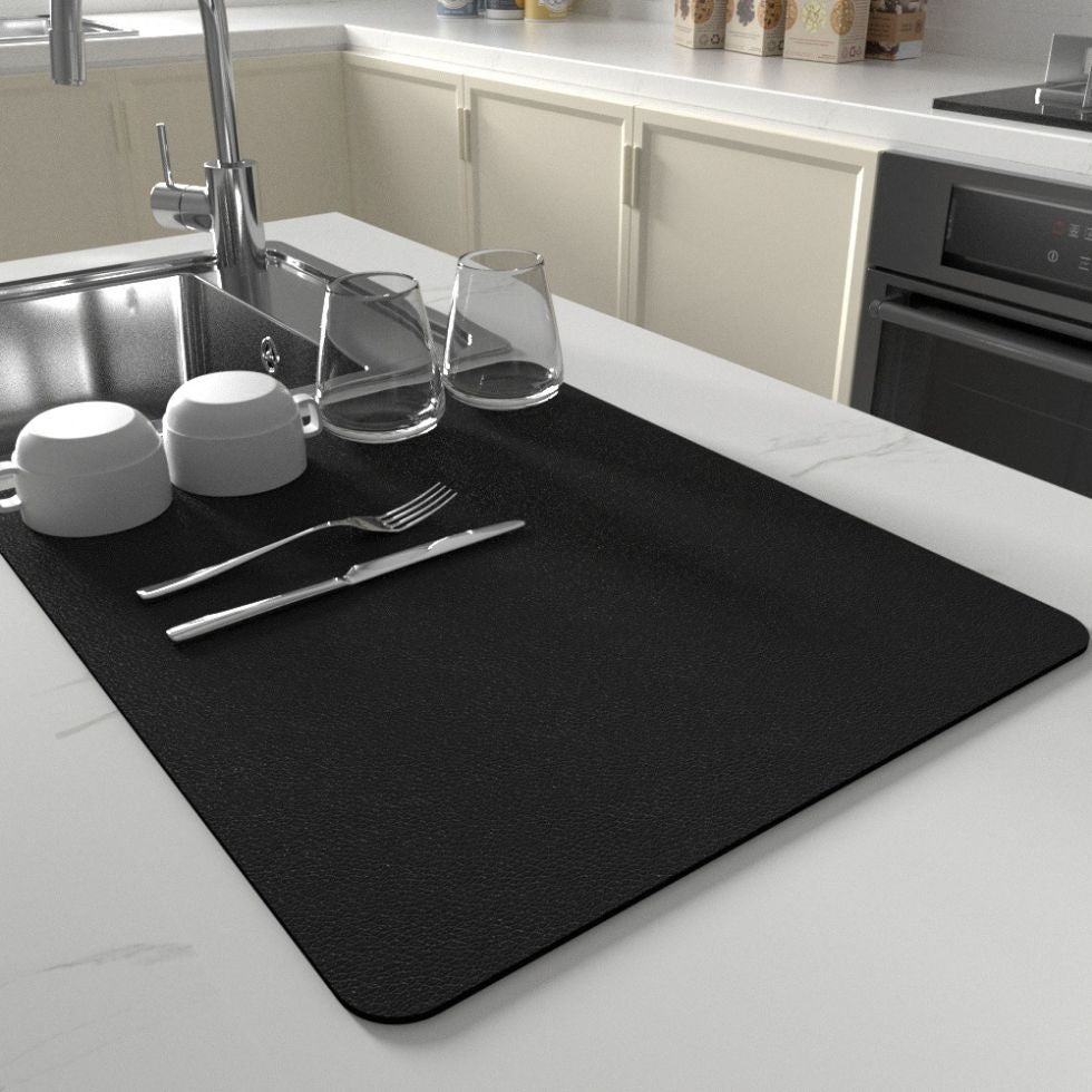 Ultra Absorbent Kitchen Dish Mat Black