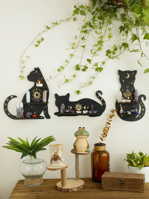 Black Cat Wooden Shelf Set 3 pcs