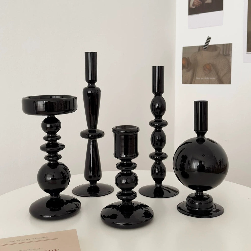 Decorative Black Glass Candle Holder